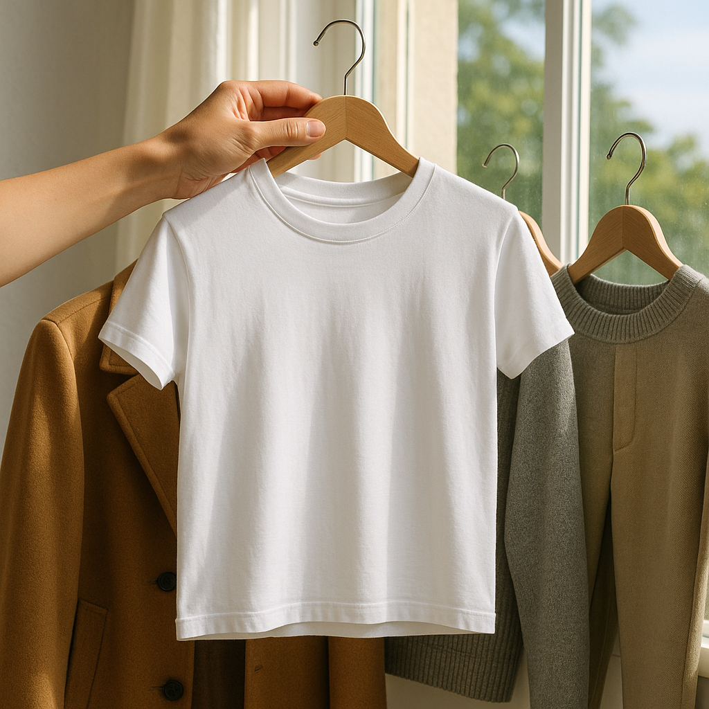 Start with a white tee and brutal daylight