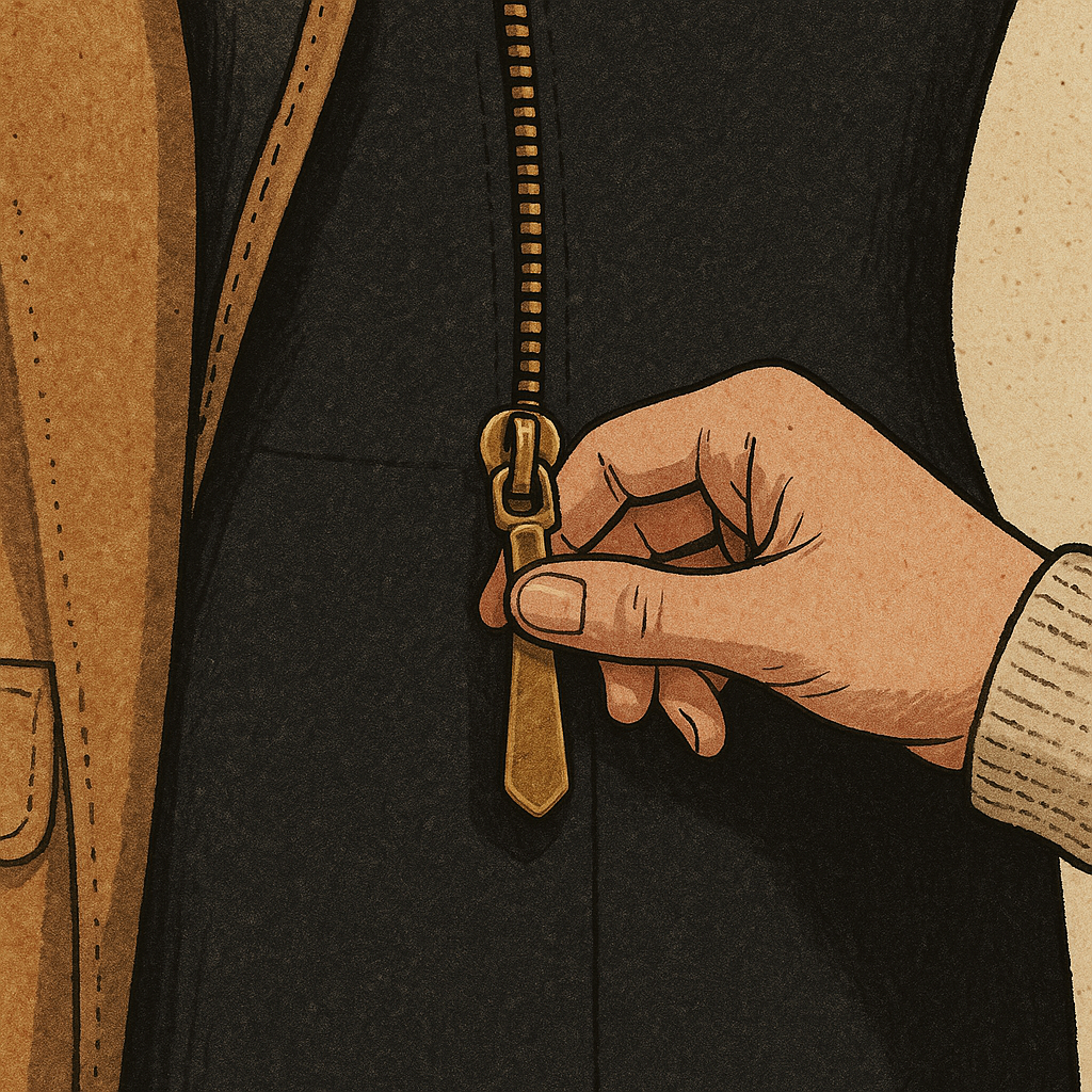 The zipper pull gives it away before the silhouette does